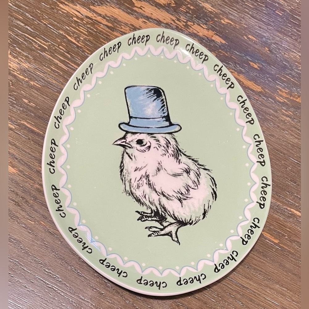 Grace Porcelain Egg Shaped Plate Baby Chick w/ Top Hat CHEEP CHEEP CHEEP 8.75"